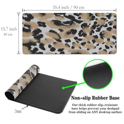Gaming Mats XXL Keyboard and Mouse Pad - Extra Large Desk Mat for Men With Non-Slip Rubber Base 35.4 X 15.7 for Game Office, Animal Leopard Print - color: Animal Leopard Print