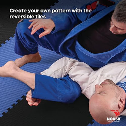 Reversible Exercise Mats 3/4" Thick EVA Interlocking Foam Tiles, Perfect Home Gym Flooring, 4 Tiles & 8 Trim Pieces, 16 Sq. Ft. 24"x24" Dazzling Blue/Black - color: Dazzling Blue/Black, size: 4 Tiles - 16 Sq. Ft.