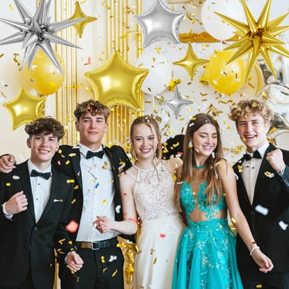 Gold Silver Star Balloons,16Pcs 22/18/10 Inch Foil Birthday Wedding Decor - color: Gold Silver
