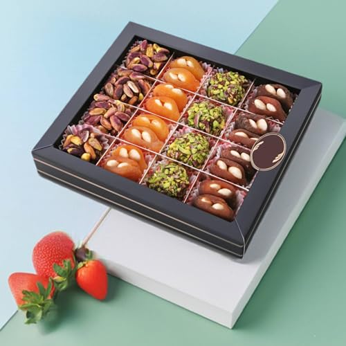 Andy Anand Gluten Free All Natural Truffles & Stuffed Dates Gift Box – Chocolate Free, Deliciously Healthy Embracing Nature's Goodness Perfect as Eid al Fitr Gift, Fresh flown from Turkey (24 Pcs 10.5 Oz)