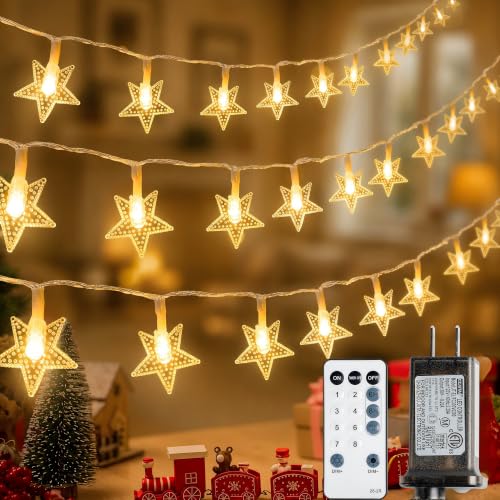 39FT 100 LED Warm White Star String Lights Plug in - size: 100 LED