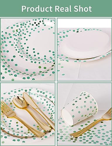 Nkaiso 141Pcs Green Dot Paper Plates and Napkins Party Supplies-20 Guests - color: Green