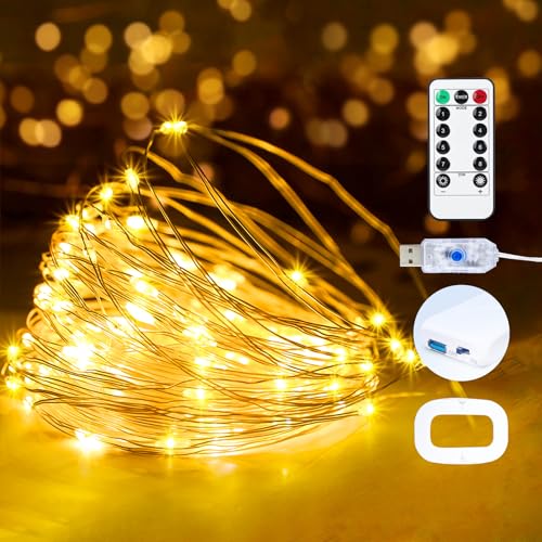 1 Pack USB Plug in Fairy String Lights,16ft 50 LED Copper with Remote and Timer, 8 Modes Waterproof Twinkle String Lights for Bedroom Indoor Party Wedding Christmas Decoration - color: Warm Color, size: 1 Pack