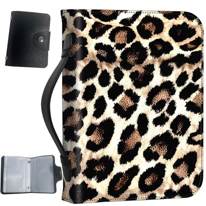 PU Leather Bible Cover with Handle & Pockets, Large Capacity Bible Case, Water-Resistant Scripture Organizer Bag with Bonus Card Holder, Christian Gift for Women & Men, Leopard Print 02 - color: Leopard Print 02