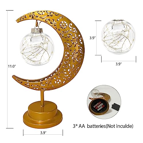 Decorative Table Lamp, Crescent Moon Lamp Ramadan Table Decor, Battery Powered Christmas Ramadan Desk Lamp Decorations for Home, Patterned Hollow Out Warm Boho Light for Bedrooms Nightstand