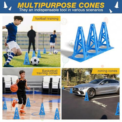 24 Pack Soccer Cones, 9 Inch Agility Cones for Soccer, Football, Basketball, Cones for Sports Training, Speed & Agility Drills, Field Marking Equipment - color: blue
