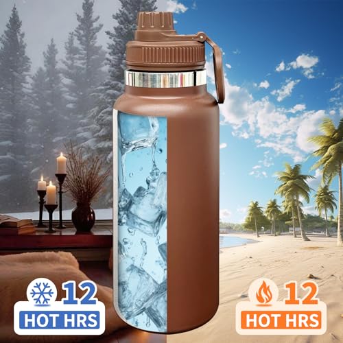 32 oz Insulated Water Bottle with Spout Lid - Double Wall Vacuum Sports Water Bottle - Powder Coated Cup for Gym Camping Hiking(Coffee,1 pack) - color: Coffee
