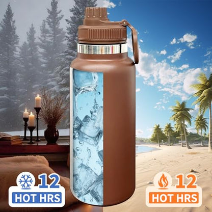32 oz Insulated Water Bottle with Spout Lid - Double Wall Vacuum Sports Water Bottle - Powder Coated Cup for Gym Camping Hiking(Coffee,1 pack) - color: Coffee