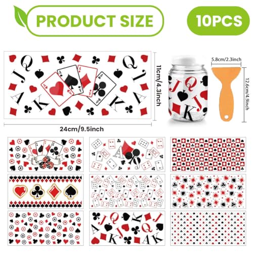 arricraft 10 Sheets Playing Cards Theme UV DTF Cup Wrap for 16OZ Glass, Hearts Spades Rub on Decals PVC Transfer Stickers for DIY Cups Window Home Printing Decoration 24x11cm/9.4x4.3inch - style: Playing Cards Theme