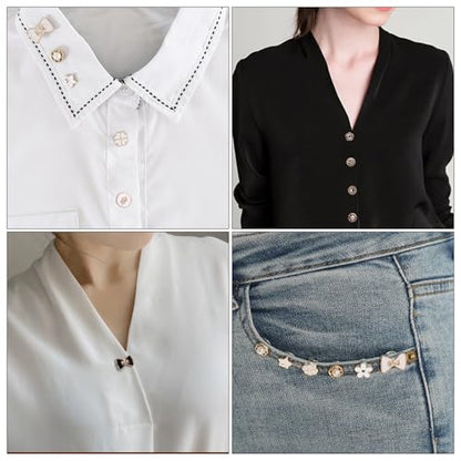 194pcs Pearl Brooch Buttons, No Sew Instant Removable Reusable Cover Up Buttons Pins, Rhinestone Brooch Pins for Women Fashion, Replacement Safety Button for Pant Waist Shirt Dress Sweaters Coat Shawl