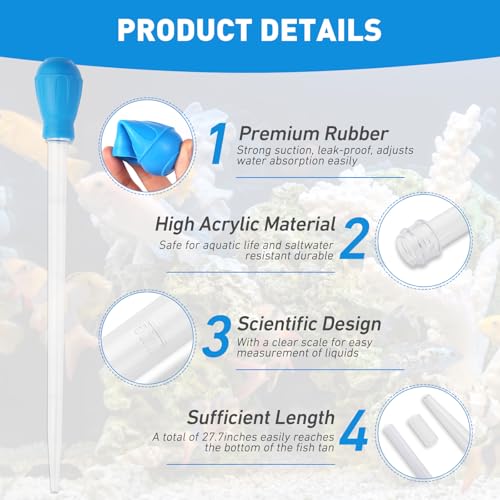27.7IN Extra Long Turkey Baster for Aquarium, Blue, 50ml | Plastic Turkey Baster Long Syringe, Waste Remover for Aquarium Vacuum, Siphon for Fish Tank, Fish Waste Collector