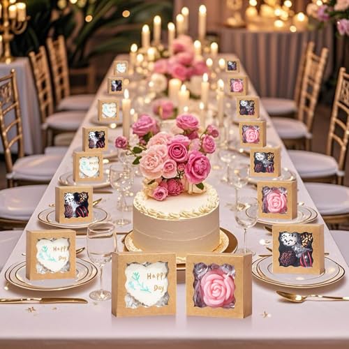3.2" x3.2" x1.5" 50PCS Mini Bakery Boxes with Window Party Favors&Gifts - color: Brown