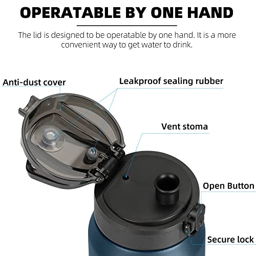 Fanhaw 24 oz Insulated Stainless Steel Water Bottle with Anti-Dust Chug Lid, Leakproof Vacuum Metal Everyday Use Bottle for Kids, Teens & Adults, Back to School Essentials (Navy Blue) - color: Navy Blue, style: 24 Ounces