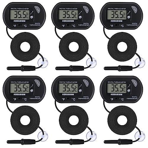 6 PackLCD Digital Aquarium Thermometer Fish Tank Water Terrarium Temperature with Suction Cup for Fish Tank Water Terrarium