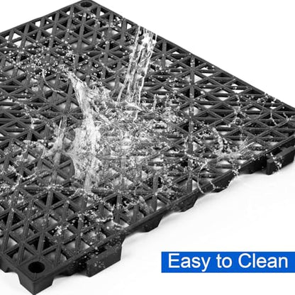 MYFAMIREA Modular Interlocking Cushion 24 Pack 11.8" x 11.8" Rubber Floor Tiles Non-Slip Splicing Drainage Mats for Deck, Pool, Outdoor Shower, Patio, Balcony, Indoor Bathroom, Kitchen, Yard (Black) - size: 24 PCS