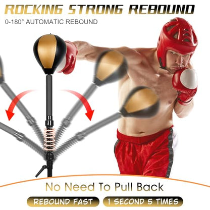 Standing Reflex Speed Bag with Thick Base, Adjustable Height & Reinforced Spring (Golden Black)