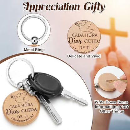 Realspring Spanish Christian Wooden Keychain Bulk - style: Round
