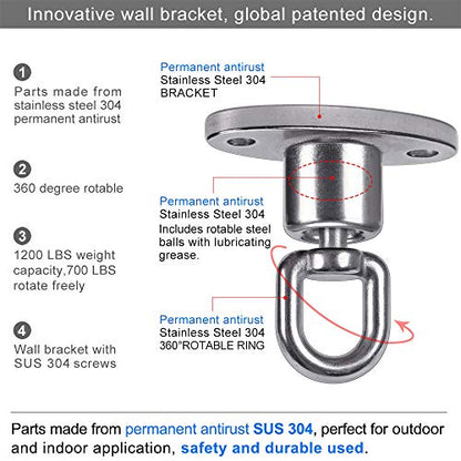 SELEWARE Silent Ball Bearing Swing Hangers, Heavy Duty 360° Rotate Swing Swivel Hook for Wooden Playground Yoga Hammock Chair Rope Punching Bag Porch Tire Web Swing Sets, 1200 Capacity - color: Ball Bearing Swing Hanger, 1 Pack