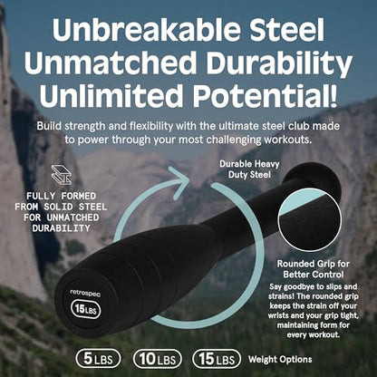 Retrospec Grip Steel Club Strength Training, Rehabilitation, Stretching, Conditioning and Rotational Training - Options for Women & Men - style: 15 lbs