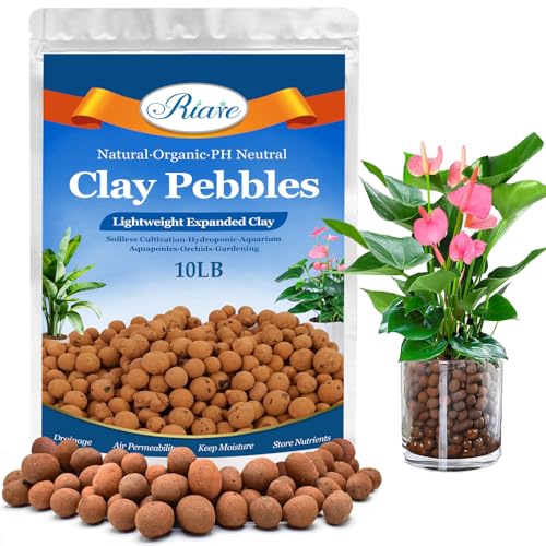 Riare 10LB Organic Leca Clay Pebbles for Plants, 4-16mm Drainage Leca Balls | Reusable, Aeration Lightweight Clay Balls, Moisture Retention for Hydroponics, Orchids, Succulents, Terrariums, Propagation - color: 10LB