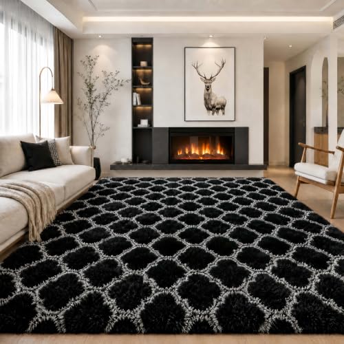 5x7 Area Rugs for Bedroom Living Room, Soft Modern Black and White Rugs - color: Tie-dye Black, size: 5' x 7' (Rectangular)