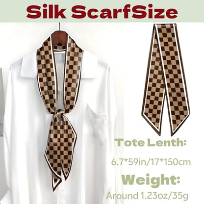 Head Hair Scarf Neck Silk Feeling Scarves Long Thin Satin Fashion Handbag Cute Decoration Women Girls 59 * 6.7'' - color: O-6-brown