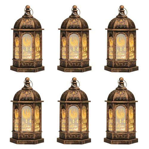 Hying 6 Pieces Ramadan Lanterns Decoration 5.2" Height Size Hanging Lamp Eid Mubarak Flameless Candle Lanterns Ramadan Eid-ul-fitr Gift Lamp for Home Tabletop Decor-Golden Black - color: 6pcs Golden Black