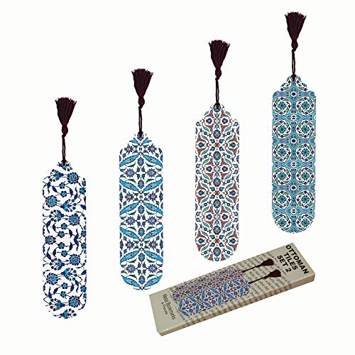 Pictor Gift Ottoman Tiles Set Decorative 4 Piece Bookmark Set, Ramadan, Eid Mubarak, Islamic Metal Pressed with Suede Back… (Ottoman Tiles Set 2) - color: Ottoman Tiles Set 2
