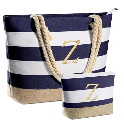 YOOLIFE Beach Bags for Women - Travel Canvas Beach Tote, Pool Waterproof Bag, Travel Essentials, Gifts for Women Birthday - color: Dark Blue, style: Z