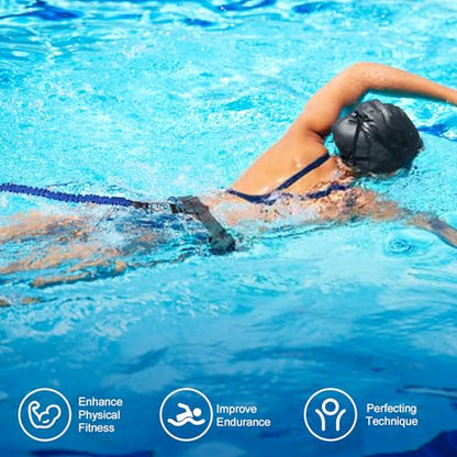Swimming Training Belt 8-25FT Adjustable Swimming Resistance Belt, Stationary Harness for Any Pool Without Counter Current System - color: Blue
