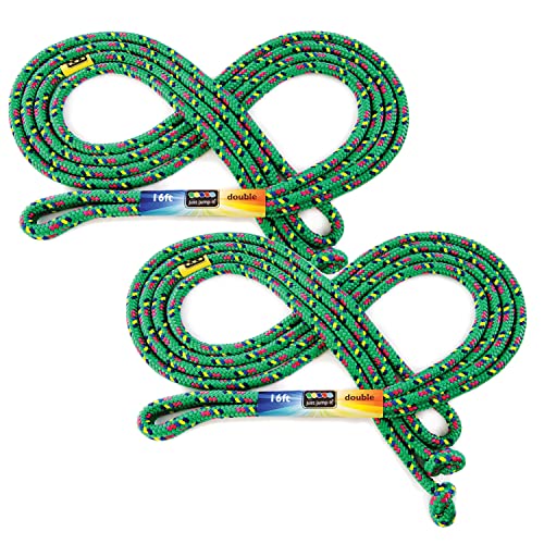 Just Jump It 16' Foot Jump Rope 2 Pack - Long Jump Ropes for Double Dutch - Outdoor Jump Ropes for Kids and Adults to Play Family Games & Exercise - color: Green Confetti
