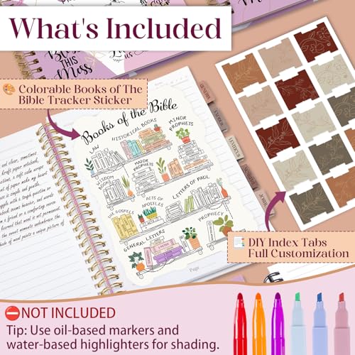 XKDOUS Hardcover Spiral Notebook with Tabs and Bible Tracker, College Ruled Notebook Journal, Church Notes Journal for Women, Bible Journal, Blank Notebooks for Work School Note taking, Purple - color: Purple
