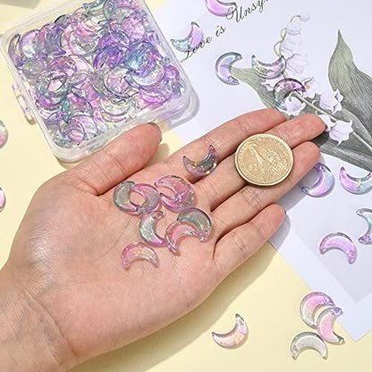 LiQunSweet 100 Pcs Fantasy Lilac Color Glass Charms Glittery Crescent Moon Charms for Earring Bracelet Necklace Jewelry Making - color: Moon Lilac Charms_100 Pcs