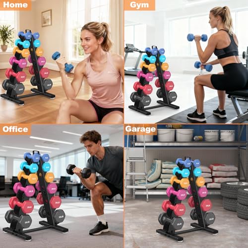 TomCare 6-Tier|5-Tier|4-Tier|2-Tier Dumbbell Rack Stand Only for Home Gym | Stable A-Frame, Fits 5–35 lb Dumbbells, Protective Padded Cradles, Adjustable Feet, Easy-Carry Handle (Stand Only) - color: Black, size: 6 Tier