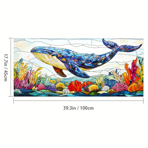 HOMETITUTE Whale Ocean Sea Life Privacy Window Film 39.3x17.7 Inch PVC - color: Animal Window Film#02