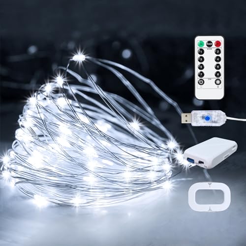 1Pack USB Plug in Fairy String Lights,16ft 50 LED Copper with Remote and Timer, 8 Modes Waterproof Twinkle String Lights Battery Powered for Bedroom Indoor Party Wedding Christmas Decoration - color: White, size: 1 Pack