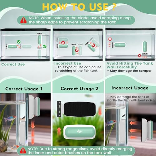 AQQA Magnetic Aquarium Glass Cleaner, Floating Fish Tank Algae Scraper,S | Enhanced Magnetic Fish Tank Cleaner, Aquarium Glass Scrubber Algae Scrapers for up 0.32" Thick Glass/Acrylic Aquariums Small - size: Small for less than 0.32" (8mm) thickness