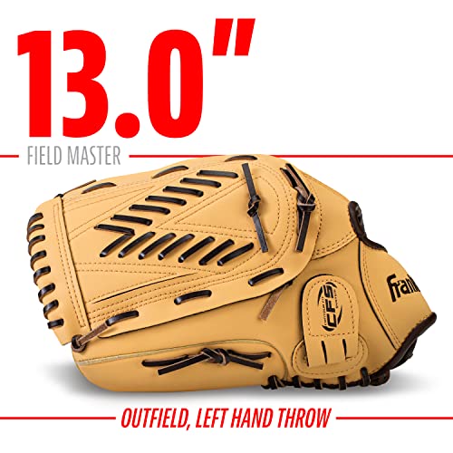 Franklin Sports Field Master Baseball + Softball Glove - Field Master Adult + Youth Baseball + Softball Mitt - Men's + Women's Gloves - color: Camel, style: 13" - Basket "V" Web