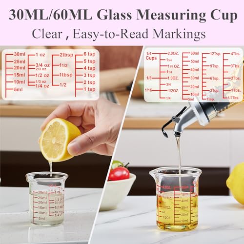 Ackers 4-Piece Glass Measuring Cup Set, Borosilicate Beaker Style Nesting Liquid Measuring Cups - size: 5ML/15ML/30ML/60ML Measuring Cup Set