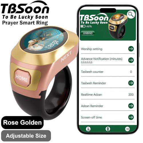 Color Screen Tasbih Smart Ring,Tasbeeh Counters,Prayer Smart Ring,Replaceable Pictures,Electronic Rosary,Forgiveness ring,Large Battery,Large Screen Display,Eid al-Fitr Eid al-Adha Ramadan Gift - color: Rose Golden