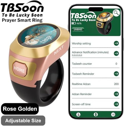 Color Screen Tasbih Smart Ring,Tasbeeh Counters,Prayer Smart Ring,Replaceable Pictures,Electronic Rosary,Forgiveness ring,Large Battery,Large Screen Display,Eid al-Fitr Eid al-Adha Ramadan Gift - color: Rose Golden