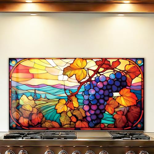 LMSDYSHU Mosaic Grapes Tempered Glass Backsplash for Kitchen Stove 30"x16" | One Piece Oven & Range Backsplash, Heat Resistant & Easy to Clean - color: Mosaic Grapes, size: 30"L x 16"W