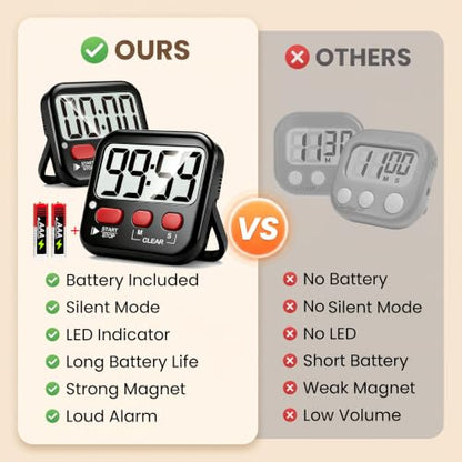 2 Pack Digital Timer for Kids Classroom Kitchen Timers for Cooking | w/ Battery, Easy to View, Alarm, Mute Mode, Count Down/Up, Magnetic, Kickstand, Hanging, Classroom Timer for Teacher Supplies - color: New Black