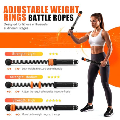 Portable Ropeless Battle Ropes for Home Gym - Weighted Cordless Battle Rope | Full Body Strength Building & HIIT and Cardio Training - Fitness Workout Equipment with Adjustable Resistance for Men & Women