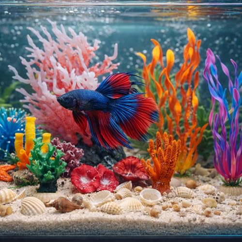 35PCS Coral Reef Aquarium Decorations Set, Ocean Style Aquarium Decor with Artificial Coral, Plants, Seashells, Anemones and Starfish for Freshwater, Saltwater and Tropical Fish Tanks