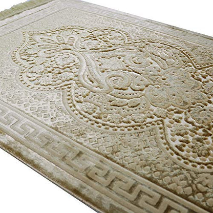 Modefa Luxury Velvet Plush Muslim Prayer Rug - Paisley (Golden Yellow) - color: Golden Yellow