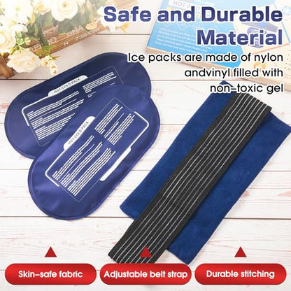 Ice Packs for Injuries Reusable, 4 Pack Hot and Cold Gel Packs and 2 Pack Adjustable Flexible Gel Wraps for Back Shoulders Arms Knees and Legs Injury Recovery, Alleviate Joint and Muscle Pain Relief