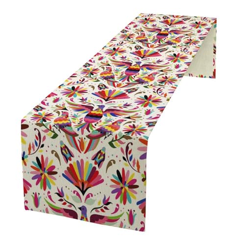 Mexican Table Runner, Mexico Green Flower Boho Floral, American Art Natural Inspirations Flowers and Birds Farmhouse Decor Burlap Table Runners Kitchen Decor and Accessories 13x36 Inch - color: Mexican-3, size: 13x36 Inch