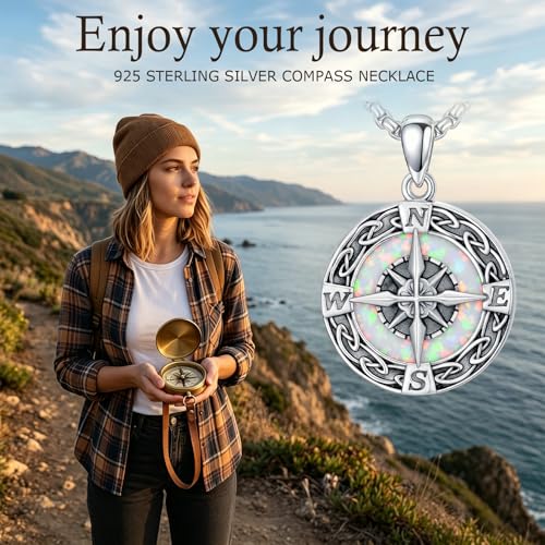 Graduation Gifts for Women 925 Sterling Silver Compass/Graduation/Vet/Cross/Stethoscope Necklace for Women - color: Compass-White Opal
