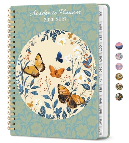 Planner 2026–2027, Academic Monthly Weekly Spiral Calendar, July 2026 – June 2027, Hardcover Agenda Notebook with Tabs, 6.3" x 8.5", Perfect for Students, Teachers, School & Daily Planning - Floral Halo - color: M-Floral Halo, size: (6.3"x8.5")a5